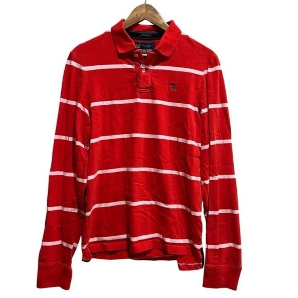 Abercrombie & Fitch Y2K 2000s Muscle Fit Striped Polo Long Sleeve Shirt RN 75654